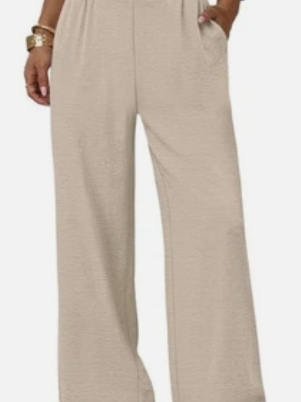 SAMPEEL Relaxed Wide-Leg Knit Pants in Taupe